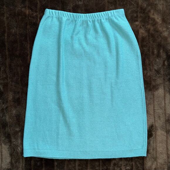 VTG Mita 12P Aqua Collared, Button Front Cable Knit Short Sleeve Top/Skirt Set - Picture 4 of 7